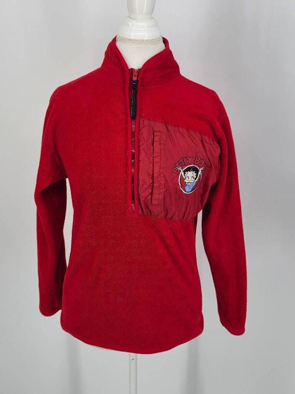 Vintage Betty Boop Red Fleece 1/4 Zip Pullover Jacket - Small Fits Large
